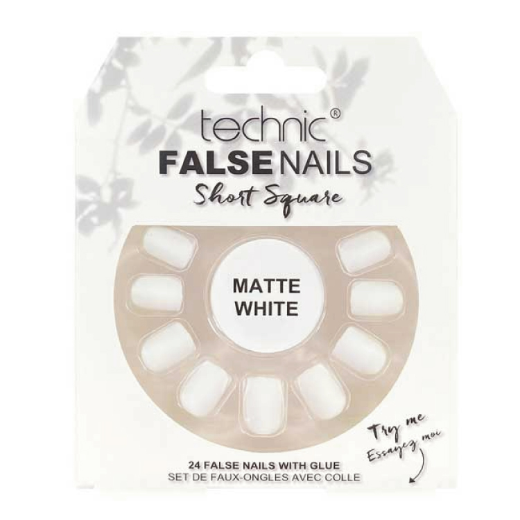 TECHNIC Umělé nalepovací nehty matné bílé FALSE NAILS Square Matte White 24 nehtů s lepidlem
