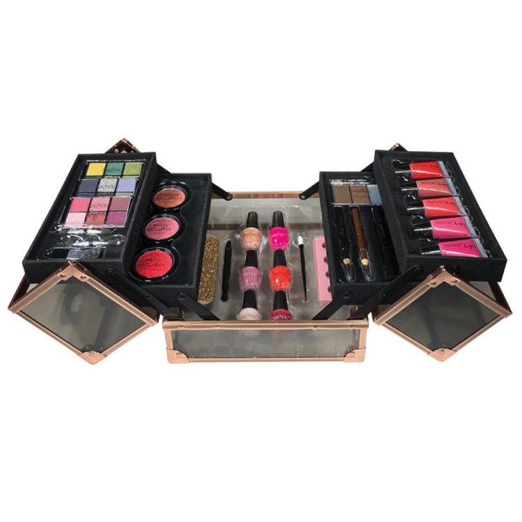 TECHNIC vybavený kosmetický kufr průhledný Makeup Case Black & Rose Gold Beauty Case