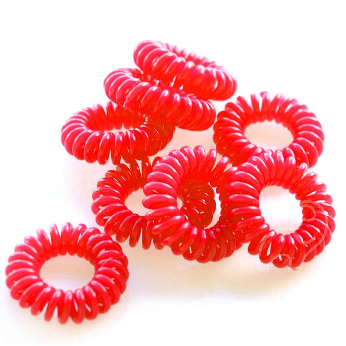 Červená plastová pevná gumička do vlasů spirálka 3cm