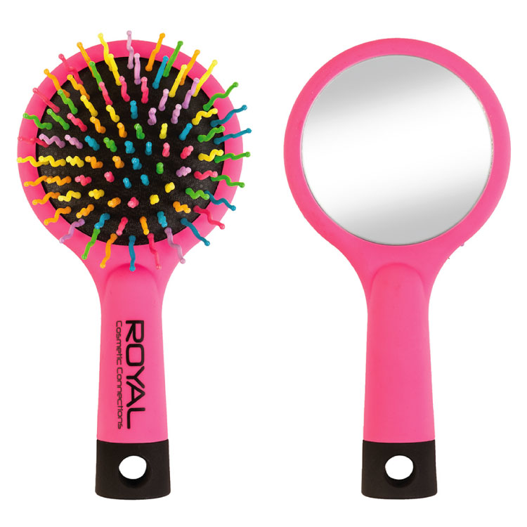 ROYAL Hřeben na vlasy lososově růžový DETANGLE Mini Brush With Mirror