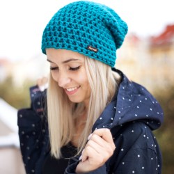 Ručně pletená čepice v tyrkysové barvě Turquoise