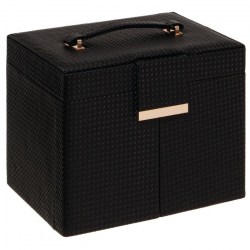 Velký kosmetický černý kufr potažený látkou stolní vybavený