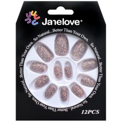 JANE LOVE NAILS Umělé nalepovací nehty 24 barevné flitry Stiletto 12ks