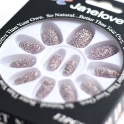 JANE LOVE NAILS Umělé nalepovací nehty 24 barevné flitry Stiletto 12ks