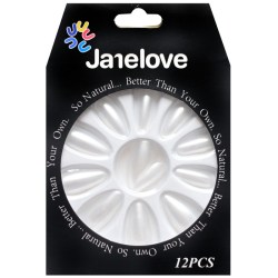 JANE LOVE NAILS Umělé nalepovací nehty 46 bílé perleťové Stiletto 12ks