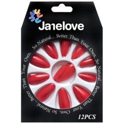 JANE LOVE NAILS Umělé nalepovací nehty 47 červeno vínové Stiletto 12ks