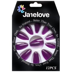 JANE LOVE NAILS Umělé nalepovací nehty 42 fialové Stiletto 12ks