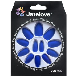 JANE LOVE NAILS Umělé nalepovací nehty 02 modré electric matné Stiletto 12ks