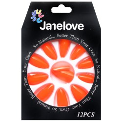 JANE LOVE NAILS Umělé nalepovací nehty 37 neon oranžové Stiletto 12ks