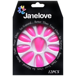 JANE LOVE NAILS Umělé nalepovací nehty 35 růžové Stiletto 12ks