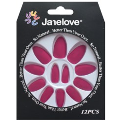 JANE LOVE NAILS Umělé nalepovací nehty 13 tmavě růžovo červené matné Stiletto 12ks