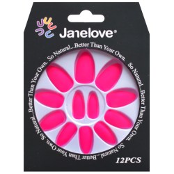 JANE LOVE NAILS Umělé nalepovací nehty 12 růžové neon matné Stiletto 12ks