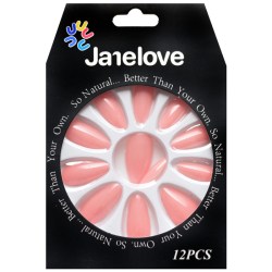JANE LOVE NAILS Umělé nalepovací nehty 45 světle růžové Stiletto 12ks