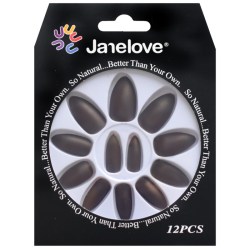 JANE LOVE NAILS Umělé nalepovací nehty 17 tmavě hnědé metalické matné Stiletto 12ks