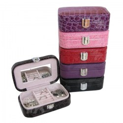 TRD Luxury box DARK PINK Koženková šperkovnice se zrcátkem tmavě růžová
