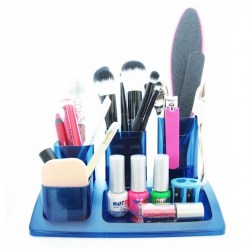 Modrý průhledný kosmetický organizer 4+1 na kosmetické štětce a dekorativní kosmetiku