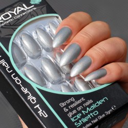 Stříbrné perleťové umělé nehty sada 24ks s lepidlem