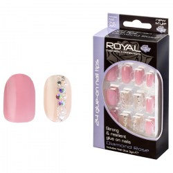 ROYAL Umělé nehty růžové s kamínky a lepidlem Diamond Rose Glue ON False Nails TIPS 24ks s lepidlem 3g