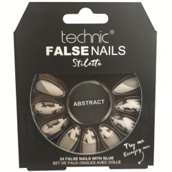 TECHNIC Umělé nalepovací nehty vzorované FALSE NAILS Stiletto Abstract 24 nehtů s lepidlem
