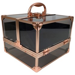 TECHNIC Rozkládací kosmetický kufr průhledný prázdný Black & Rose Gold Beauty Case