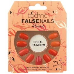 TECHNIC Umělé nalepovací nehty korálové FALSE NAILS Almond CORAL RAINBOW 24 nehtů s lepidlem