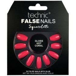 TECHNIC Umělé nalepovací nehty FALSE NAILS Squareletto Gloss Hot Coral 24 nehtů s lepidlem