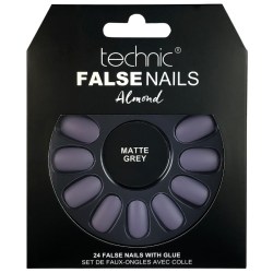 TECHNIC Umělé nalepovací nehty FALSE NAILS Almond Matte Grey 24 nehtů s lepidlem