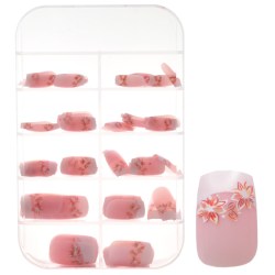 TRD FALSE NAILS WITH BOX PINK Umělé nehty růžové francouzská manikura kytičky barevné 100ks