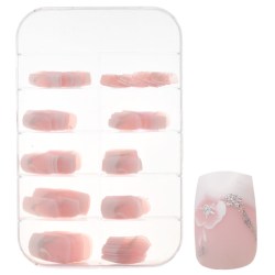 TRD FALSE NAILS WITH BOX PINK Umělé nehty růžové francouzská manikura kytičky stříbrné 100ks