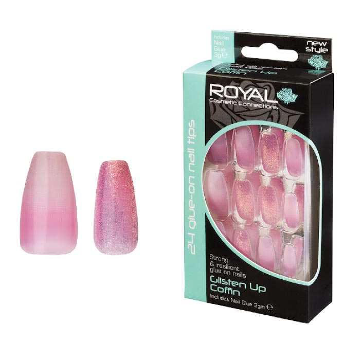 Růžové a perleťové matné umělé nehty sada s lepidlem