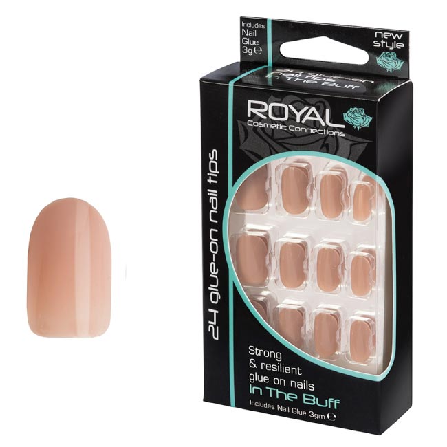 ROYAL Hnědé mléčné umělé nehty Oval In The Buff Glue-On Nail Tips False nails sada 24ks a lepidlo
